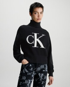 Женская водолазка с большим логотипом Calvin Klein Jeans, черный