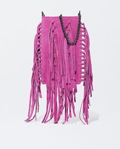 Женская кожаная сумка через плечо с магнитной застежкой и декоративной бахромой цвета фуксии Parfois, фуксия