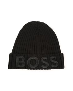 Черная шапка для мальчика из 100% хлопка BOSS Kidswear, черный
