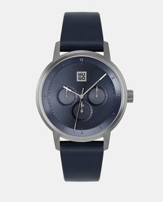 Define 1530264 многофункциональные синие кожаные мужские часы Hugo, синий