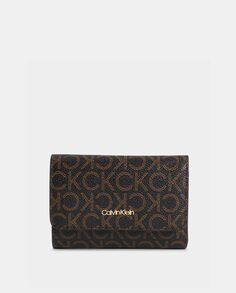 Маленький темно-коричневый кошелек с монограммой Calvin Klein, темно коричневый