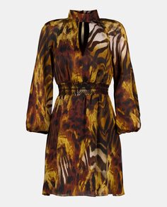 Короткое платье-рубашка с животным принтом Marciano by Guess, коричневый