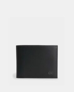 Черный кожаный кошелек с монетницей и гравировкой логотипа Calvin Klein, черный