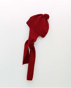 Детская шапка-шарф с помпоном бордового цвета Foque, гранатовый