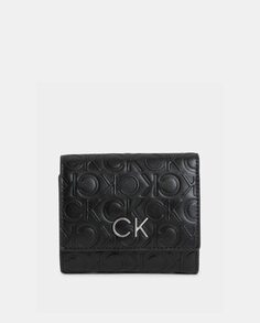 Маленький кошелек из комбинированного материала черного цвета с гравировкой логотипа Calvin Klein, черный