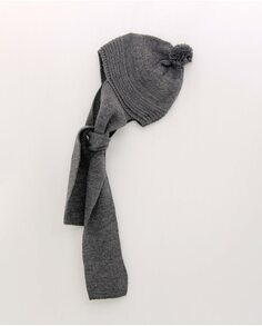 Детская шапка-шарф с помпоном темно-серого цвета Foque, темно-серый