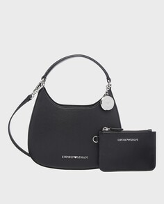 Маленькая женская сумка-хобо из переработанной кожи Emporio Armani, черный
