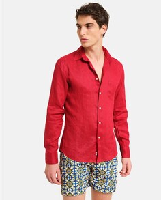 Классическая мужская рубашка из гладкого льна красного цвета PENINSULA, красный