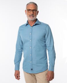 Гладкая облегающая мягкая мужская рубашка синего цвета Wickett Jones, синий