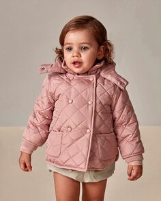 Двубортное пуховое пальто с вельветовым воротником Gocco, розовый