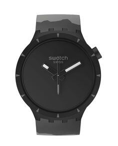 Большие эффектные биокерамические часы из базальта с черным силиконовым ремешком Swatch, черный