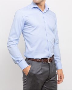 Однотонная узкая мужская хлопковая рубашка голубого цвета Wickett Jones, светло-синий