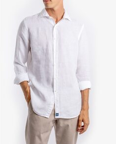 Мягкая облегающая мужская льняная рубашка белого цвета Wickett Jones, белый