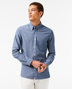 Тонкая мужская рубашка из хлопка шамбре Lacoste, светло-синий