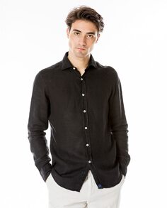 Однотонная узкая мужская льняная рубашка черного цвета Wickett Jones, черный