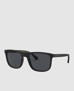 Черные прямоугольные солнцезащитные очки с контрастной деталью Emporio Armani, черный