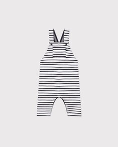 Комбинезон из плотного трикотажа в длинную полоску для малыша Petit Bateau, белый