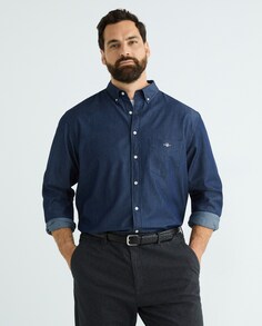 Мужская однотонная рубашка стандартного кроя больших размеров Gant, индиго