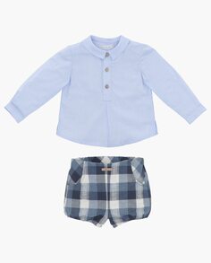 Комплект для мальчика из однотонной рубашки и клетчатых шаровар темно-синего цвета Martín Aranda, индиго