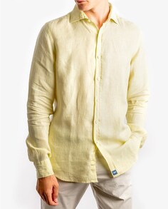 Мягкая облегающая мужская льняная рубашка желтого цвета Wickett Jones, желтый