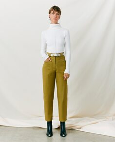 Женские широкие брюки с завышенной талией и передними карманами Maksu