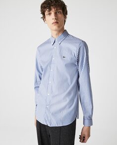 Обычная мужская рубашка из полосатого хлопка Lacoste, светло-синий