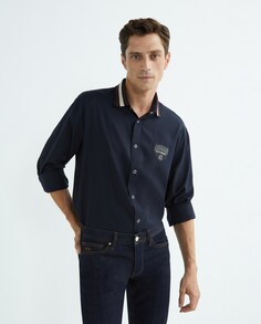 Мужская фланелевая спортивная рубашка свободного кроя Armani Exchange, темно-синий