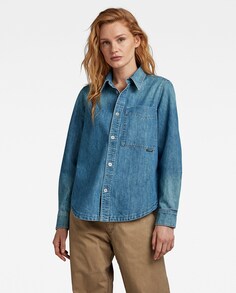 Женская джинсовая рубашка с 1 карманом прямого кроя и закругленным краем G-Star Raw, синий