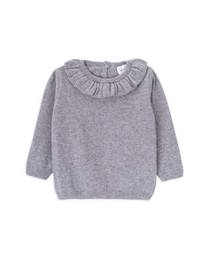 Вязаный свитер для девочки с рюшами на горловине KNOT, серый
