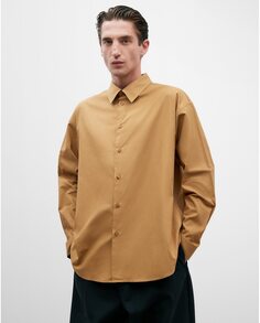 Мужская рубашка оверсайз из 100% однотонного хлопка светло-коричневого цвета Adolfo Dominguez, коричневый