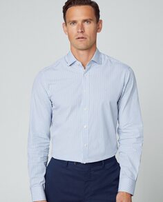 Узкая мужская рубашка с принтом в бенгальскую полоску голубого цвета Hackett, светло-синий