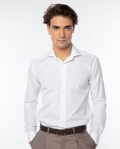 Однотонная тонкая мужская рубашка из хлопка белого цвета Wickett Jones, белый