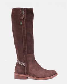 Женские замшевые ботинки в стиле кантри с вышитым ленточным декором и высоким голенищем Dakota Boots, коричневый