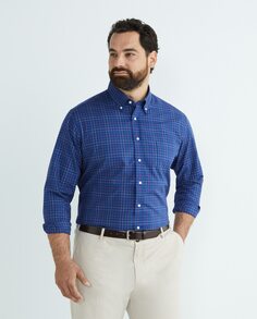 Мужская повседневная оксфордская рубашка в клетку с длинными рукавами больших размеров Mirto, темно-синий