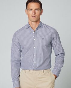 Узкая мужская рубашка с принтом в бенгальскую полоску темно-синего цвета Hackett, темно-синий