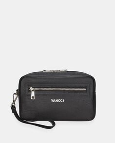 Черный кожаный клатч с ремешком на запястье с серебряным логотипом Yancci, черный