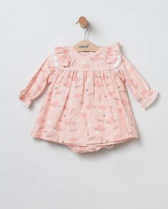 Платье для девочки с птичками розового цвета Coco Acqua, розовый