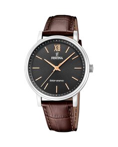 Мужские часы F20660/6 Solar Energy из коричневой кожи Festina, коричневый