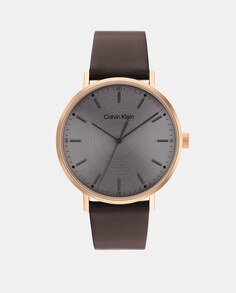 Современные 25200051 коричневые кожаные мужские часы Calvin Klein, коричневый
