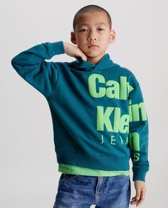 Синяя толстовка с капюшоном для мальчика Calvin Klein, синий