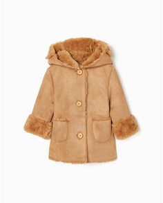 Пальто для девочки с капюшоном и меховой подкладкой Zippy, коричневый