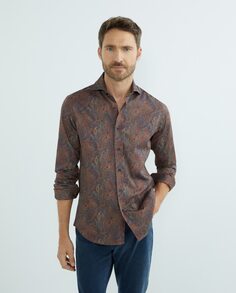 Повседневная мужская рубашка с длинными рукавами и принтом Mirto, коричневый