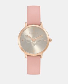 Ultra Slim Bee 24000018 розовые кожаные женские часы Olivia Burton, розовый