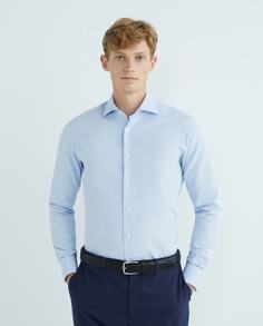 Мужская классическая рубашка с длинными рукавами и двойными манжетами Mirto, светло-синий