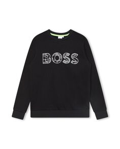 Толстовка для мальчика с круглым вырезом и логотипом спереди BOSS Kidswear, черный