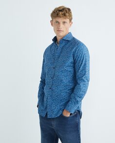 Повседневная мужская рубашка с длинными рукавами и принтом Mirto, синий