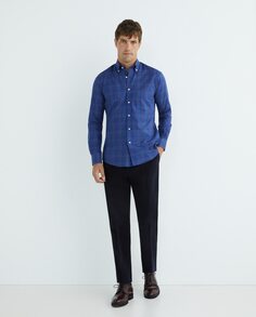 Мужская повседневная оксфордская рубашка в клетку с длинными рукавами Mirto, темно-синий