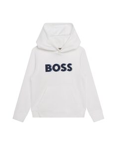 Толстовка для мальчика с капюшоном и логотипом спереди BOSS Kidswear, белый