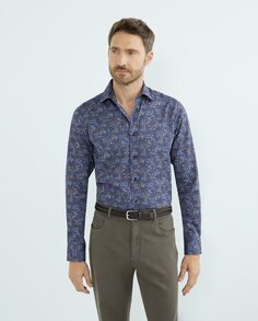 Повседневная мужская рубашка с длинными рукавами и принтом Mirto, темно-синий