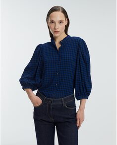 Женская рубашка в клетку с французскими рукавами Andam, синий